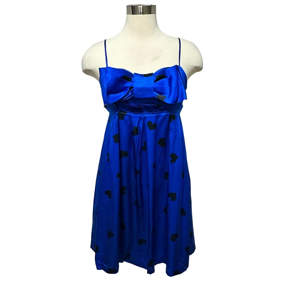 Betsy Johnson Babydoll Bow Mini Dress Womens 8 Royal Blue Party Retro 90s Y2K‎